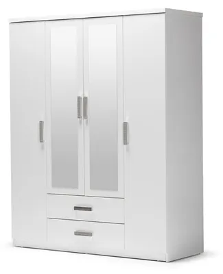 Produktbild von Kleiderschrank Holzschrank Schrank Anbauschrank Spiegel Holz Weiß Schlafzimmer