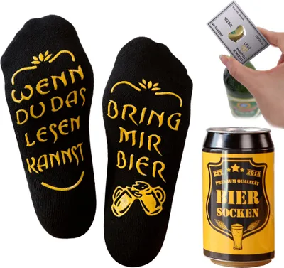 Produktbild von Bring mir Bier Socken + Flaschenöffner aus Edelstahl in Kreditkarte Optik