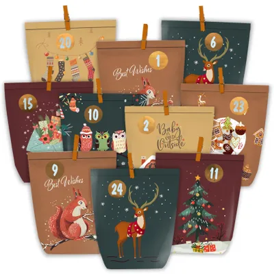 Adventskalender zum Befüllen, 24 Papier-Tütchen, DIY, Weihnachten