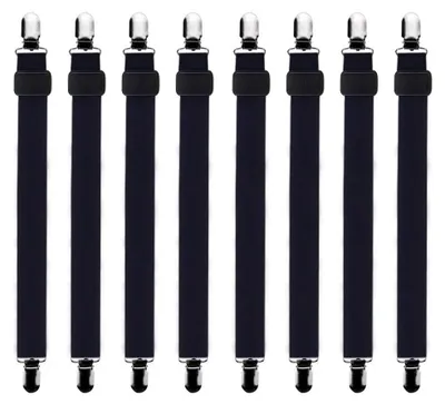 Produktbild von Verstellbare Spannbettlakenhalter, 8 Stück, schwarz, elastisch, für die Ecken von Bett, Matratze oder Sofa (30-120 cm)