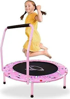Produktbild von Kinder Trampolin Ø 96 cm Indoor/Outdoor Mini kindertrampolin mit verstellbarem Schaumstoffgriff & Sicherheitspolster,Leises Fitness Trampolin für Kinder ab 2 Jahren