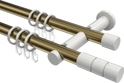 Produktbild von Interdeco Gardinenstange / Vorhangstange Messing Antik / Weiß, Typ Platon Elanto (Rillenzylinder), 20 mm Ø 2-läufig, 600 cm