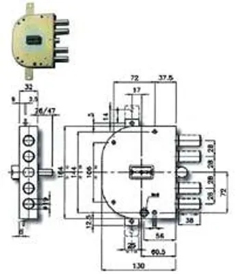 Immagine prodotto di Serratura Triplice Applicare Con Scrocco Doppia Mappa Blindate 2155 - mm.60 DX (2155-03)