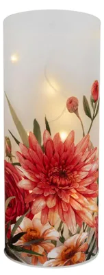 Produktbild von formano LED Deko Licht Sommerblumen Zylinder Glas 20cm Blumen Motiv Timer 6h/18h