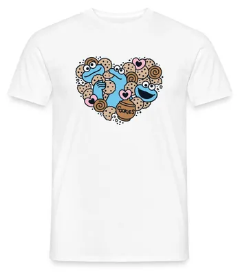 Produktbild von Spreadshirt Sesamstraße Herz Mit Krümelmonster Männer T-Shirt, XXL, Weiß