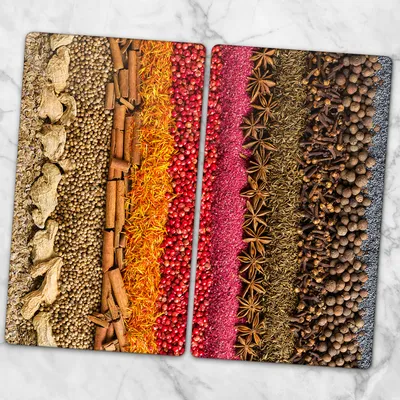 Produktbild von Glas-Herdabdeckplatten Glaskeramikkochfeld-Abdeckung Spritzschutz Glas 2x30x52 cm - Gewürze Obstkräuter
