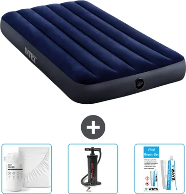 Obrázek produktu pro Nafukovací postel Intex - pro 1 osobu - 99 x 191 x 25 cm - modrá - včetně prostěradla - pumpy a opravné sady