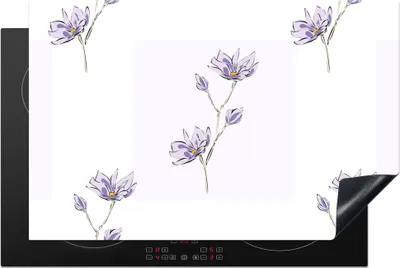 Produktbild von KitchenYeah© Herdabdeckplatte Blumen - Lila - Muster , 80x52cm, Küche Deko, Glaskeramikkochfeld Herdabdeckung, Abdeckplatte fùr Kochfeld