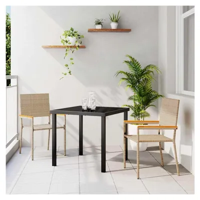 Produktbild von Stapelbare Gartenstühle mit Kissen im 2er Set Beige Poly Rattan