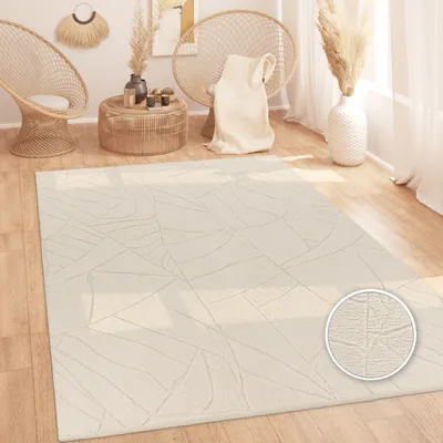 Immagine prodotto di Tappeto Soggiorno a pelo alto Design scandinavo Boho Astratto Unicolore Beige Dimensioni 240x340 cm