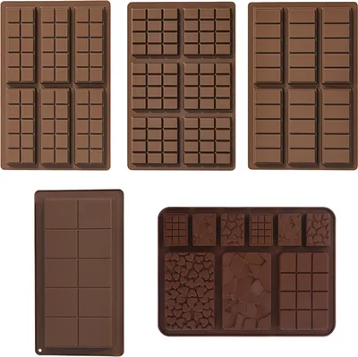 Obrázok produktu pre ZELURXX sada 5 foriem na čokoládu, rôzne tvary, silikónové, obdĺžnikové, na čokoládové pralinky, hnedé