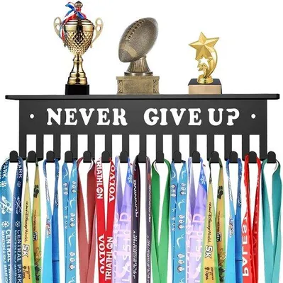 Productafbeelding van Medaillehouder met 15 haken - Medailleorganizer - Trofeehouder - Medaillepresentatie - Cadeau voor winnaars - Sportprijs - Medaillehouder in zwart