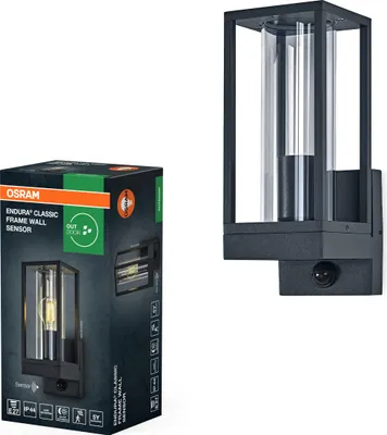 Obrázok produktu pre OSRAM Endura Classic LED nástenné svietidlo Rám, zásuvka E27, PIR senzor, IP44, hliníková tmavosivá farba, sklo