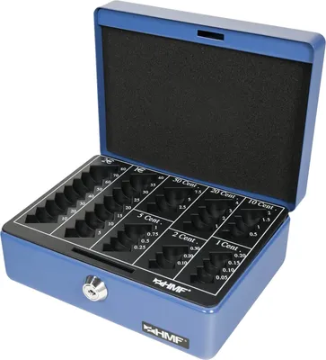 Geldkassette mit Euro-Münzzählbrett von HMF mit 20 cm Breite in Blau