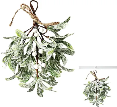 Imagen del producto de Guirnalda artificial de muérdago con efecto de nieve, de 23 cm, con bayas blancas, ideal para decoración navideña