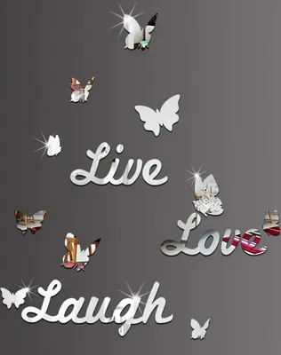 Produktbild von Spiegelaufkleber für die Wand - Live, Love, Laugh Dekoration KP16817