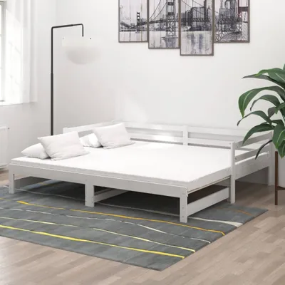Image de vidaXL Tagesbett Ausziehbar Weiß Kiefer Massivholz 2x(90x200) cm