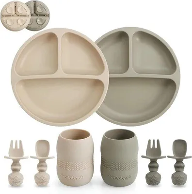 Image de Set de vaisselle pour bébé, 2 pièces, en bois de noyer
