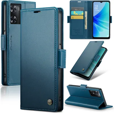 Image de Oppo A57 4G Case, RFID Blocking Card, Advanced Flip Leather Case with Stand Function pour Oppo A57 4G/A57S/A77 4G/A57e/A77S/OnePlus Nord N20 SE Blue