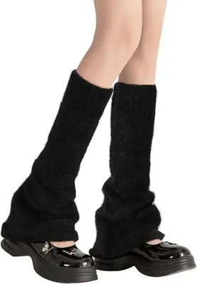 Produktbild von Damen-Beinstulpen, lange, flauschige, warme, geflochtene Strickleggings für den Winter, kniehohe Strümpfe für Cosplay