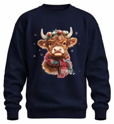 Produktbild von Highland Cow Weihnachten Niedliche Kuh Schal Hochlandrind Sweatshirt Pullover, Navy, XXL