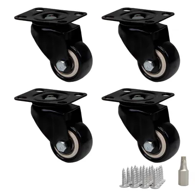 Produktbild von PRIOstahl Schwarze Transportrollen Rollengröße: 40mm 4x Lenkrollen inkl. Befestigungsmaterial