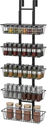 Zdjęcie produktu dla 5-poziomowy organizer do przechowywania – do montażu nad framugą drzwi – czarny – 35 x 15 x 124,5 cm