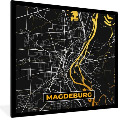 Produktbild von MuchoWow® Gerahmtes Poster Magdeburg - Stadtplan - Deutschland - Karte - Gold 40x40 cm - Poster mit Schwarzem Bilderrahmen Wandposter Rahmen Foto Bilder - Mit Rahmen - Wanddekoration Schlafzimmer