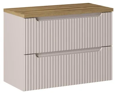 Productafbeelding van Badkamerset VANO cashmere en eik 80cm: onderkast met verticaal gegroefde laden + blad voor wastafel