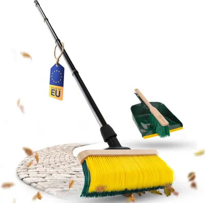 Produktbild von Novaliv Premium Krallenbesen mit Stiel 50cm inkl. Kehrgarnitur Outdoor, Spezialbesen gebogenen Borsten - Ideal als Gartenbesen, Kratzbesen, Kunstrasen Besen, Optimal für Camping, Straßenbesen