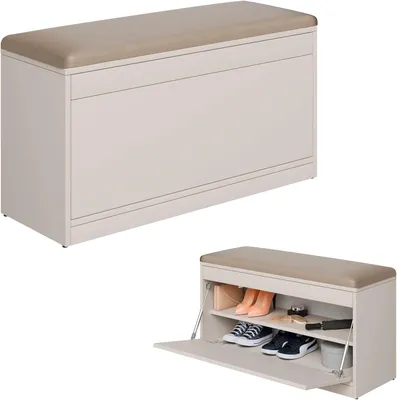Obrázok produktu pre PLATAN ROOM Skriňa na topánky so sedadlom 100 x 53 x 35 cm Lavica na topánky KASCHMIR / CAPPUCCINO Komoda so sklopným sedadlom