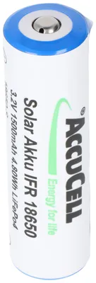 Produktbild von 3,2 Volt Solar Akku Lithium 18650 IFR LiFePo4 Akku mit Kopf ungeschützt, 1400-1500mAh, Abmessungen ca. 66,1x18mm