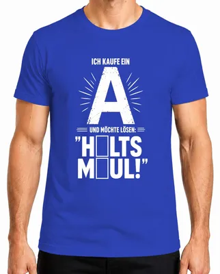 Imagen del producto de Camiseta para hombre, color azul, talla XXL, con el texto "Ich kaufe ein" (Yo compro uno), "machte lösen" (lo solucioné), "Halts Maul" (cállate) y "Statement Sarkasmus"