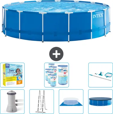 Obrázok produktu pre Bazén s okrúhlym rámom Intex - 457 x 122 cm - modrý - vrátane čerpadla - rebríka - krycej plachty - balenia na údržbu - filtra - čistiacej súpravy