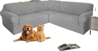 Obrázok produktu pre Poťah na rohovú pohovku, mäkký pletený polyester, ľahká údržba, svetlosivý, 7 miest