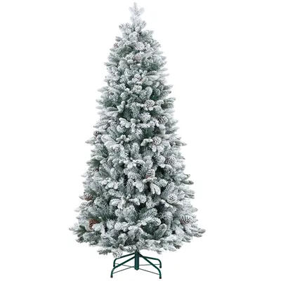 Produktbild von HOMCOM Künstlicher Weihnachtsbaum 180 cm, Weihnachtsbaum mit Metallständer, 1489, schneebedeckte Zweige, Tannenzapfen, grün