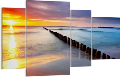 Produktbild von Bild auf Leinwand - Leinwandbild - Meer Küste Strand Sonnenaufgang - 120x70cm - Wand Bild - Wanddeko - Leinwanddruck - Bilder - Kunstdruck - Leinwand bilder - Wandkunst - DL120x70-2781