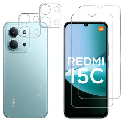 Produktbild von Gehäuse aus gehärtetem Glas für Xiaomi Redmi 15C 4G und Kameraschutz [2er-Pack] Displayschutzfolie  Phonillico®