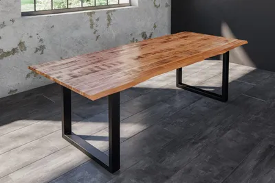 Produktbild von Refurbished Möbelretoure Baumkantentisch Esstisch Mangoholz massiv U-Gestell schwarz 280 x 100 cm DORA