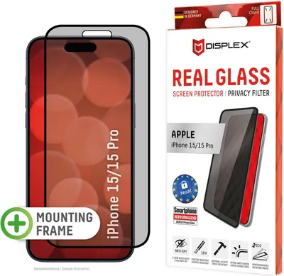 Obrázek produktu pro Displex 01844, Apple, Apple iPhone 15, Apple iPhone 15 Pro, Aplikace nasucho, Nárazuvzdorné, Odolné proti poškrábání, Prachuodolný, Průhledná, 1 kusů