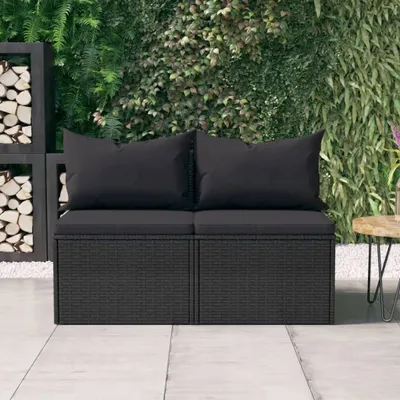 Produktbild von vidaXL Garten-Mittelsofas mit Kissen 2 Stk. Schwarz Poly Rattan