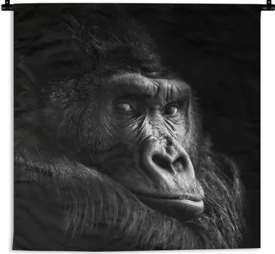 Produktbild von MuchoWow® Wandteppich Wandbehang Gorilla - Affe - Schwarz - Weiß - Porträt 120x120 cm Tapisserie Dekoration Wandtuch - Modern - Baumwollgewebe