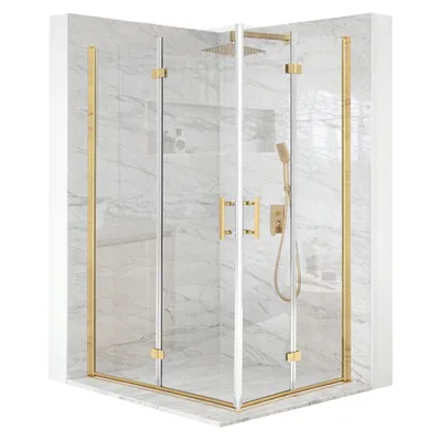 Produktbild von Duschkabine 90 x 80 cm, Schwingtür, goldfarbenes ESG-Glas 6 mm + Beschichtung