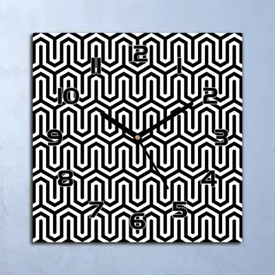 Produktbild von Wanduhr Echt-Glas-Küchenuhr Schwarz-Weiß-Geometrie Quarz 30x30 Deko Bilder