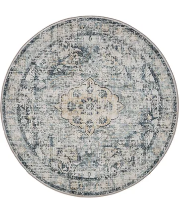 Produktbild von benuta Waschbarer Vintage Teppich George Blau ø 120 cm rund Wohnzimmerteppich Schlafzimmer weich orientalisch