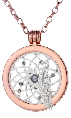 Produktbild von Morella Damen Halskette roségold 70 cm Edelstahl mit Amulett und Coin 33 mm Traumfänger silber in Schmuckbeutel