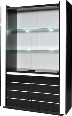 Image de Vitrine argentier vaisselier LINA noir et blanc avec LED – 4 portes battantes