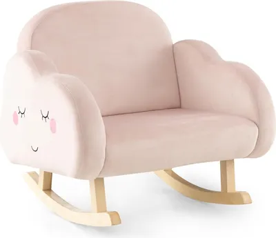 Produktbild von Kindersessel, Kindersofa aus Veloursstoff mit Rückenlehne, massiven Holzfüßen & Kippsicherung, Schaukelstuhl Kinder für Spielzimmer, Kinderzimmer & Wohnzimmer (Rosa Wolken)