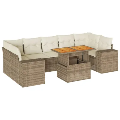 Produktbild von 8-tlg. Garten-Sofagarnitur mit Kissen Beige Poly Rattan