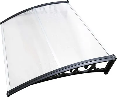 Produktbild von Vordach für Haustür 150 x 100 cm Pultbogenvordach Transparent Polycarbonat Pultvordach Überdachung 5 mm, PP Halterung,Türdach für draußen Sonnenschutz Regenschutz